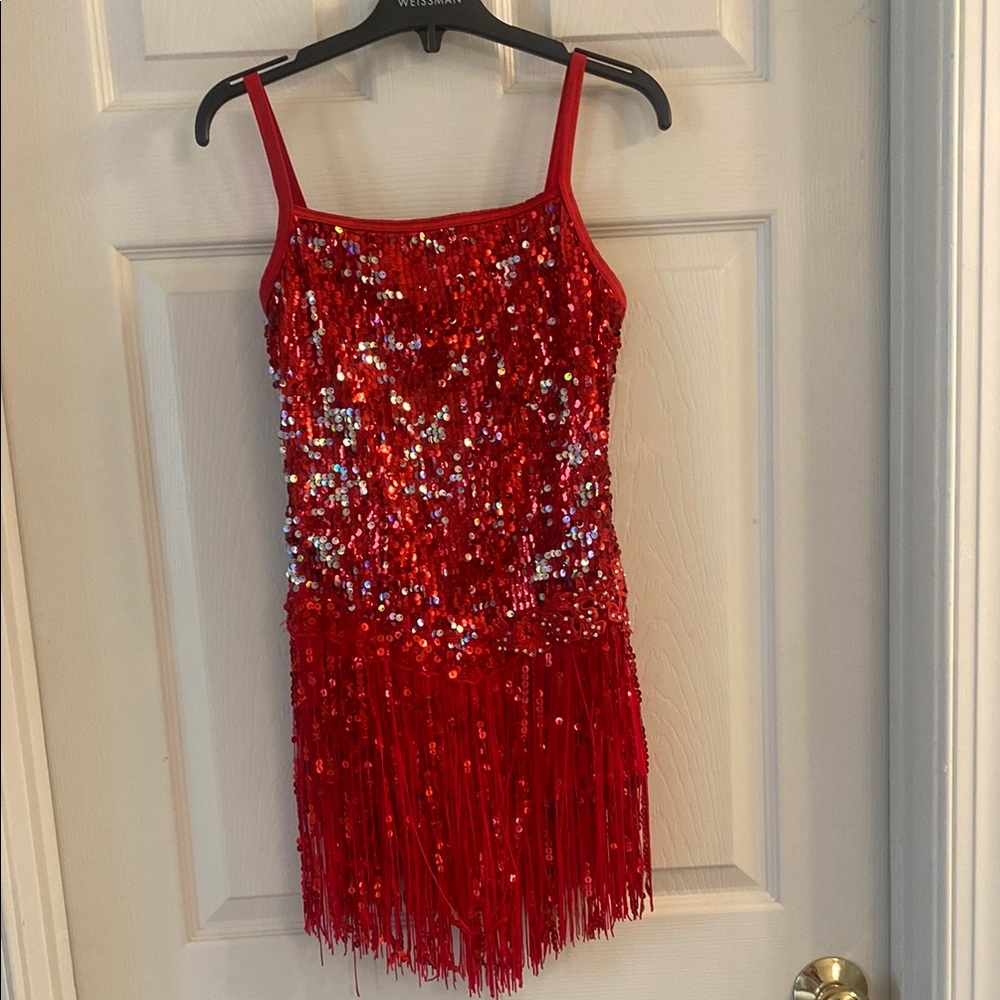 Weissman Red Sequin Fringe Dance Costume